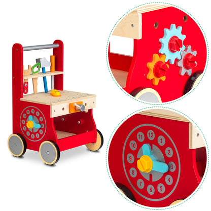 Impingator din Lemn tip Banc de lucru idealSTORE RED Residence WORK, Dimensiuni 48.5 x 32 x 28.5 cm, Accesorii specifice ciocan, cheie, surubelnita si ferastrau, Dezvolta abilitatile manuale