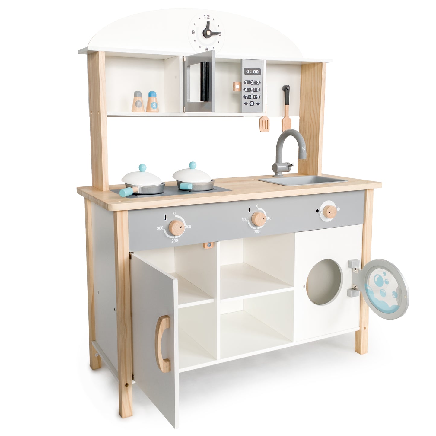 Bucatarie din lemn Premium idealSTORE RUSTIC KITCHEN COLLECTION, Dimensiuni 97 x 75.5 x 30 cm, Echipata si utilata complet, Include 8 accesorii specifice