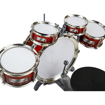 Set tobe muzicale cu scaunel idealSTORE Jazz Musical Band, Include 5 accesorii, Dezvolta creativitatea, Coordoneaza miscarile si sporeste atentia distributiva, Rosu