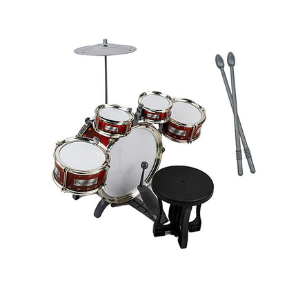 Set tobe muzicale cu scaunel idealSTORE Jazz Musical Band, Include 5 accesorii, Dezvolta creativitatea, Coordoneaza miscarile si sporeste atentia distributiva, Rosu