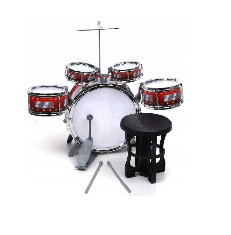 Set tobe muzicale cu scaunel idealSTORE Jazz Musical Band, Include 5 accesorii, Dezvolta creativitatea, Coordoneaza miscarile si sporeste atentia distributiva, Rosu