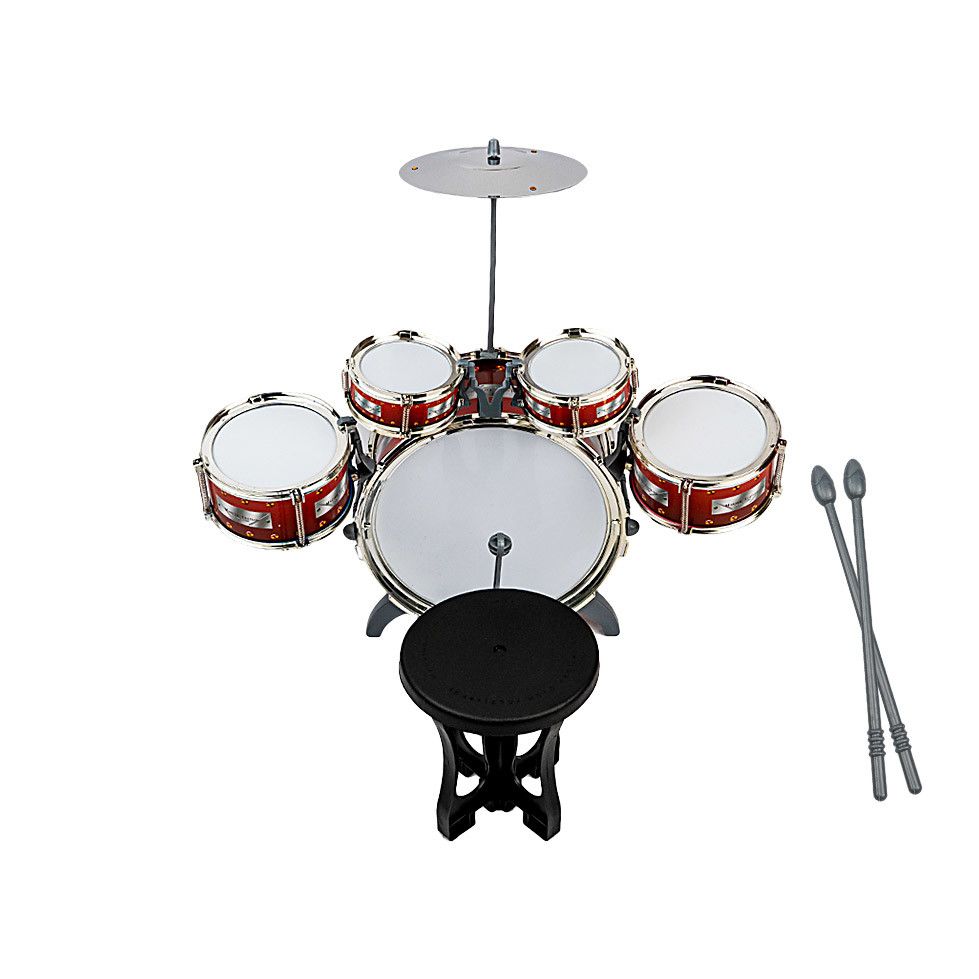 Set tobe muzicale cu scaunel idealSTORE Jazz Musical Band, Include 5 accesorii, Dezvolta creativitatea, Coordoneaza miscarile si sporeste atentia distributiva, Rosu