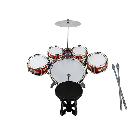 Set tobe muzicale cu scaunel idealSTORE Jazz Musical Band, Include 5 accesorii, Dezvolta creativitatea, Coordoneaza miscarile si sporeste atentia distributiva, Rosu