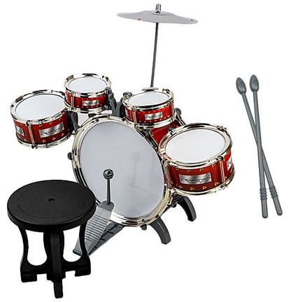 Set tobe muzicale cu scaunel idealSTORE Jazz Musical Band, Include 5 accesorii, Dezvolta creativitatea, Coordoneaza miscarile si sporeste atentia distributiva, Rosu