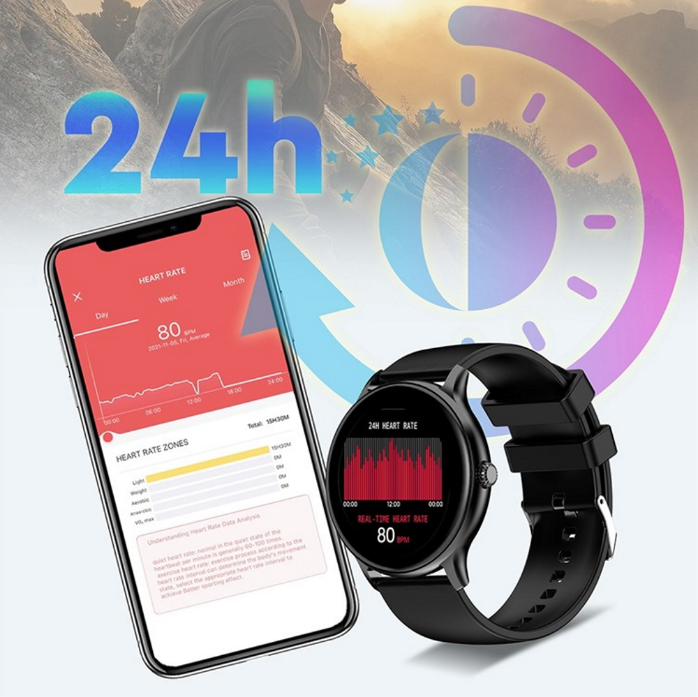 Ceas Smartwatch Tokio Fashion idealSTORE, Ecran Rotund LCD, UltraSlim, Apeluri Bluetooth, Android- iOS, Monitorizare Ciclul Menstrual, Pasi, Calorii, Tensiunea Arteriala, Ritm Cardiac, Pedometru, Control Muzica, MultiSport, GPS, LongLife Battery, BLACK