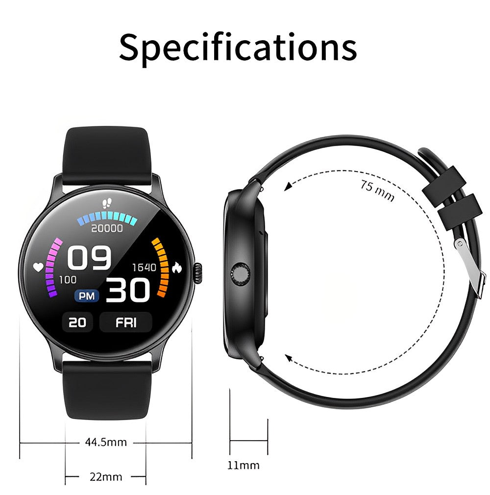 Ceas Smartwatch Tokio Fashion idealSTORE, Ecran Rotund LCD, UltraSlim, Apeluri Bluetooth, Android- iOS, Monitorizare Ciclul Menstrual, Pasi, Calorii, Tensiunea Arteriala, Ritm Cardiac, Pedometru, Control Muzica, MultiSport, GPS, LongLife Battery, BLACK