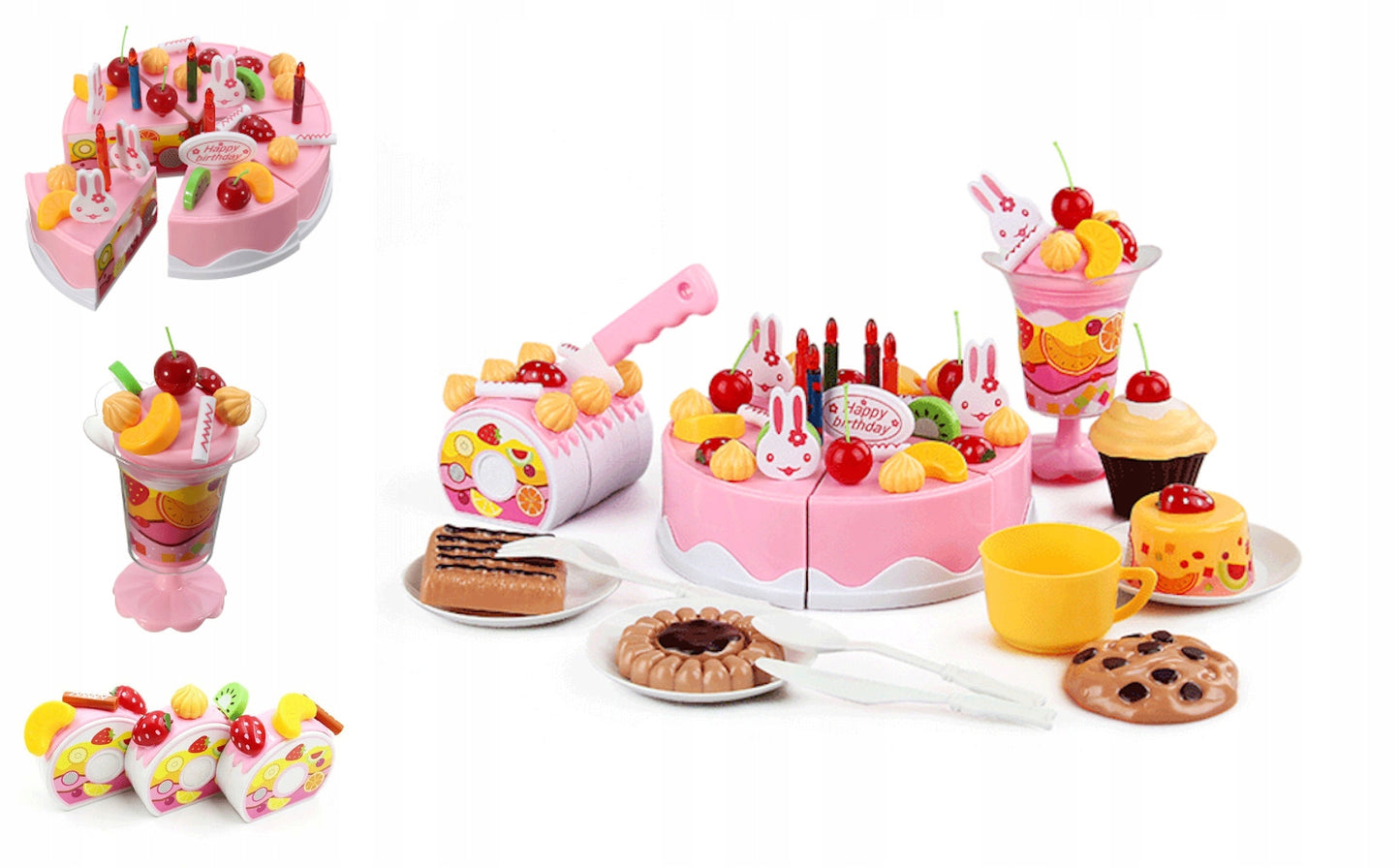 Tort pentru copii idealSTORE, PINK CAKE PARTY, Include 75 de accesorii simbolice ce ofera posibilitati nelimitate fiecarui mic cofetar, Sporeste jocul de rol