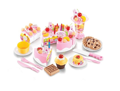 Tort pentru copii idealSTORE, PINK CAKE PARTY, Include 75 de accesorii simbolice ce ofera posibilitati nelimitate fiecarui mic cofetar, Sporeste jocul de rol