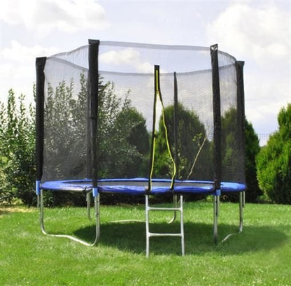 Trambulina pentru copii cu plasa de protectie IDL FREE THE JUMP COLLECTION, Diametru 183 cm, Fabricata din Otel, Echipata cu 42 de arcuri de Sustinere ce suporta pana la 150 de Kg, Accesorizata cu Scara de Acces, Certificat de siguranta TUV-GS-CE