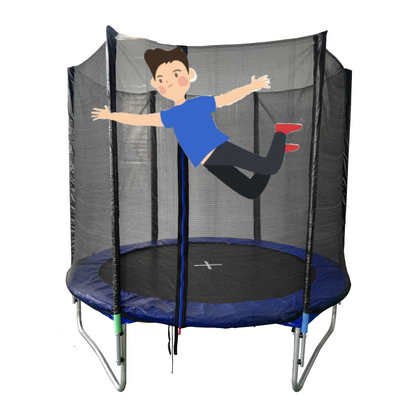 Trambulina pentru copii cu sistem de protectie idealSTORE SOFT JUMP KIDS, Diametru 244 cm, Inaltime 59 cm, Plasa rezistenta de 180 cm, Structura de metal, Materiale care combat razele UV, Asigura siguranta si confort, Maxim 110 kg