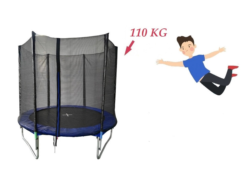 Trambulina pentru copii cu sistem de protectie idealSTORE SOFT JUMP KIDS, Diametru 244 cm, Inaltime 59 cm, Plasa rezistenta de 180 cm, Structura de metal, Materiale care combat razele UV, Asigura siguranta si confort, Maxim 110 kg