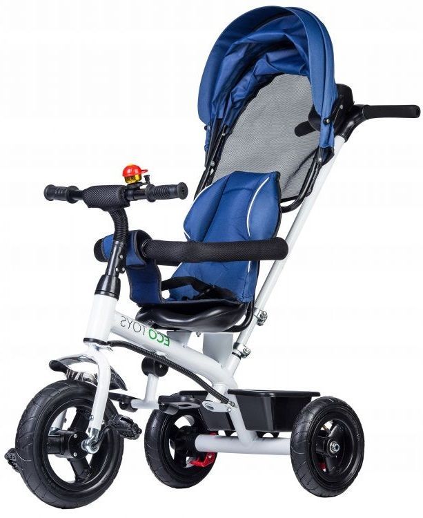 Tricicleta IDL Baby Blue Control pentru copii cu scaun fix comfortabil plusat, Copertina pliabila, Cosulet pentru jucarii, Design Modern, Materiale Superioare si Rezistente, Roti de cauciuc, Huse moi si comfortabile, Culoare Albastra