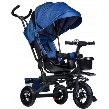 Tricicleta cu scaun rotativ, maner parental, copertina, cos depozitare, suport picioare, centura, culoare albastru