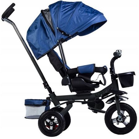 Tricicleta cu scaun rotativ, maner parental, copertina, cos depozitare, suport picioare, centura, culoare albastru