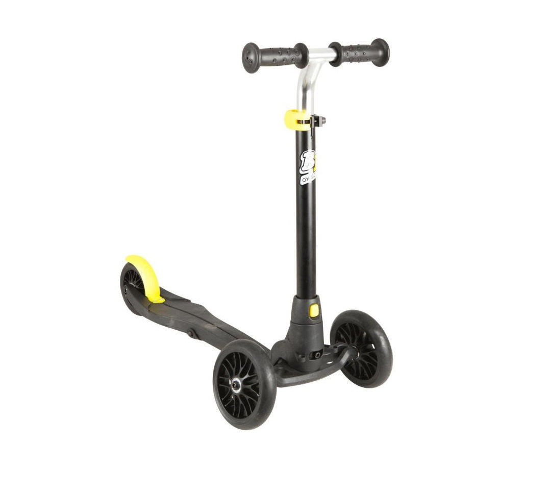 Trotineta cu sistem de directie UNIC SI BREVETAT IDL Speed Rider, Faciliteaza invatarea, traiectoria si insoteste dezvoltarea PSIHOMOTORIE la copii, Ofera distractie si ore de amuzament, Carcasa interschimbabila, Neagru-Galben