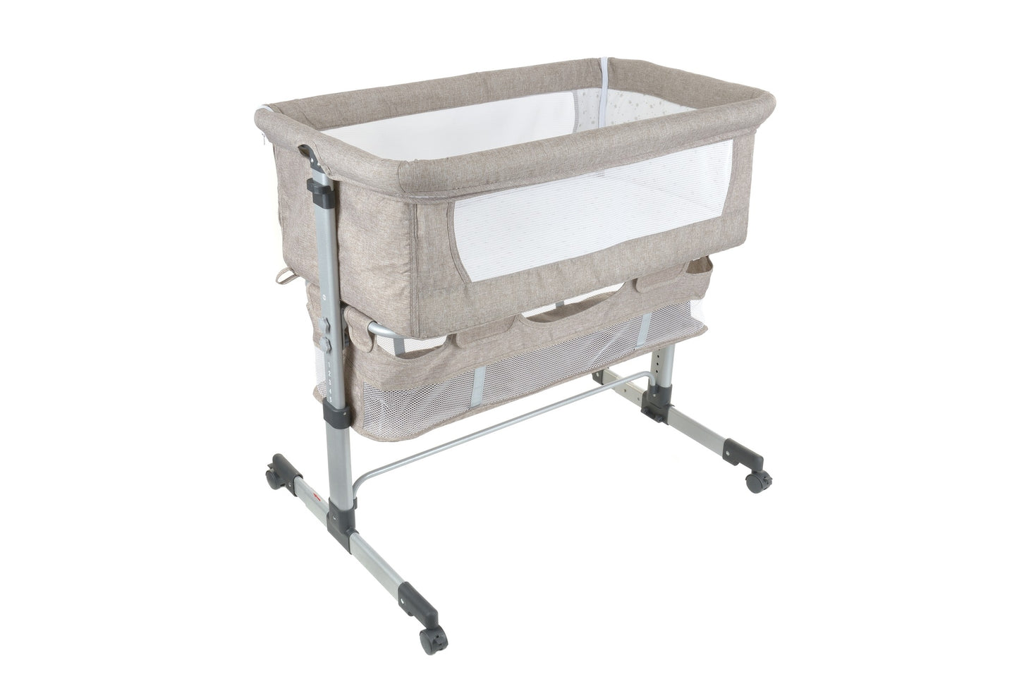 Patut de calatorie pliabil SUMMER BABY idealSTORE, Dimensiuni 80 x 95 x 60, Confectionat din aluminiu + Tesatura respirabila, Include plasa de tantar, cos pentru articole si jucarii, Ideal pentru calatoriile de vara, Culoare BEJ