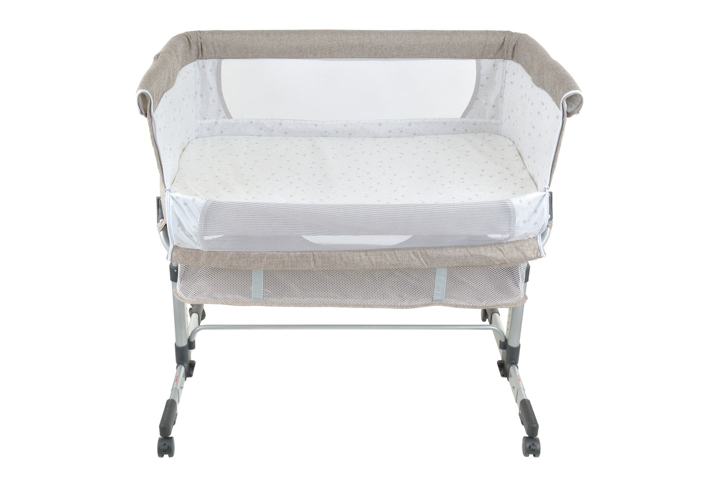 Patut de calatorie pliabil SUMMER BABY idealSTORE, Dimensiuni 80 x 95 x 60, Confectionat din aluminiu + Tesatura respirabila, Include plasa de tantar, cos pentru articole si jucarii, Ideal pentru calatoriile de vara, Culoare BEJ