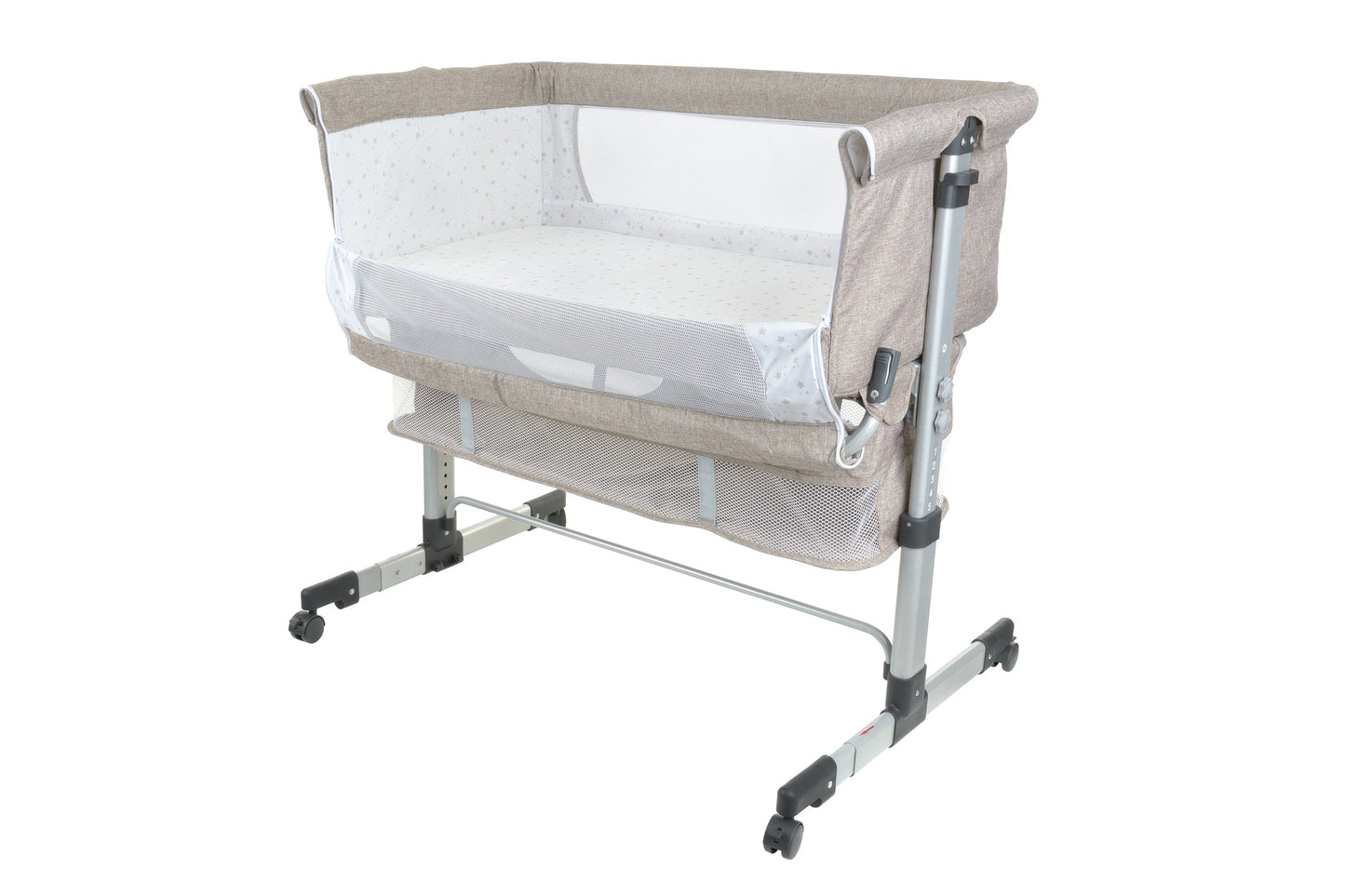 Patut de calatorie pliabil SUMMER BABY idealSTORE, Dimensiuni 80 x 95 x 60, Confectionat din aluminiu + Tesatura respirabila, Include plasa de tantar, cos pentru articole si jucarii, Ideal pentru calatoriile de vara, Culoare BEJ