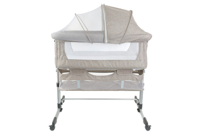 Patut de calatorie pliabil SUMMER BABY idealSTORE, Dimensiuni 80 x 95 x 60, Confectionat din aluminiu + Tesatura respirabila, Include plasa de tantar, cos pentru articole si jucarii, Ideal pentru calatoriile de vara, Culoare BEJ