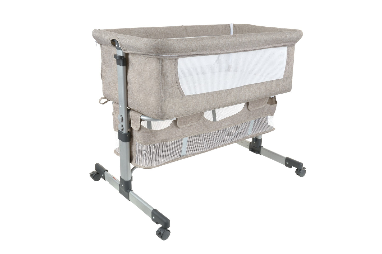 Patut de calatorie pliabil SUMMER BABY idealSTORE, Dimensiuni 80 x 95 x 60, Confectionat din aluminiu + Tesatura respirabila, Include plasa de tantar, cos pentru articole si jucarii, Ideal pentru calatoriile de vara, Culoare BEJ