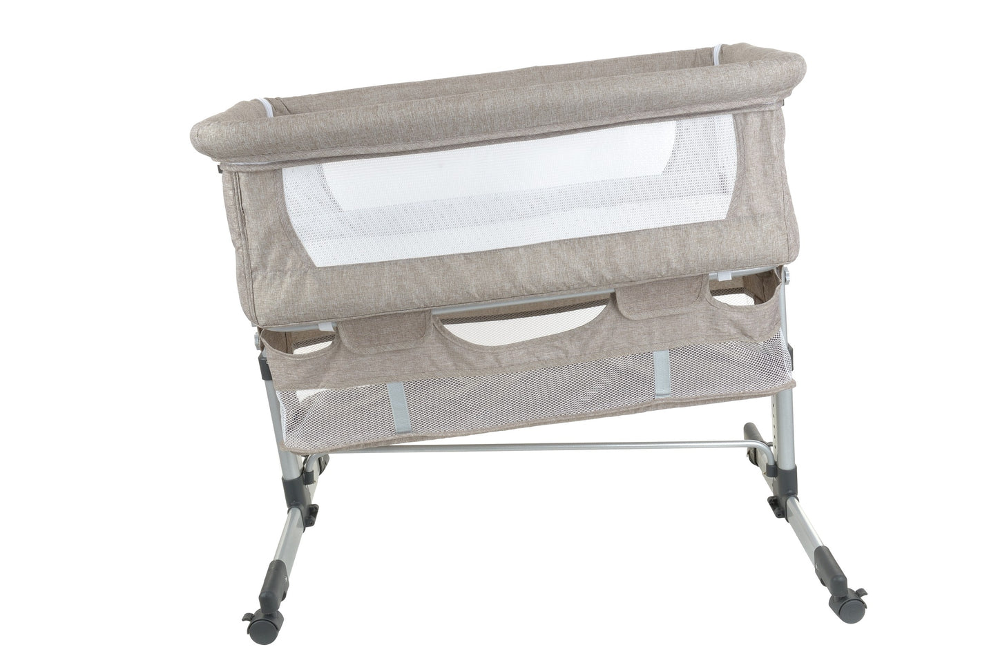 Patut de calatorie pliabil SUMMER BABY idealSTORE, Dimensiuni 80 x 95 x 60, Confectionat din aluminiu + Tesatura respirabila, Include plasa de tantar, cos pentru articole si jucarii, Ideal pentru calatoriile de vara, Culoare BEJ