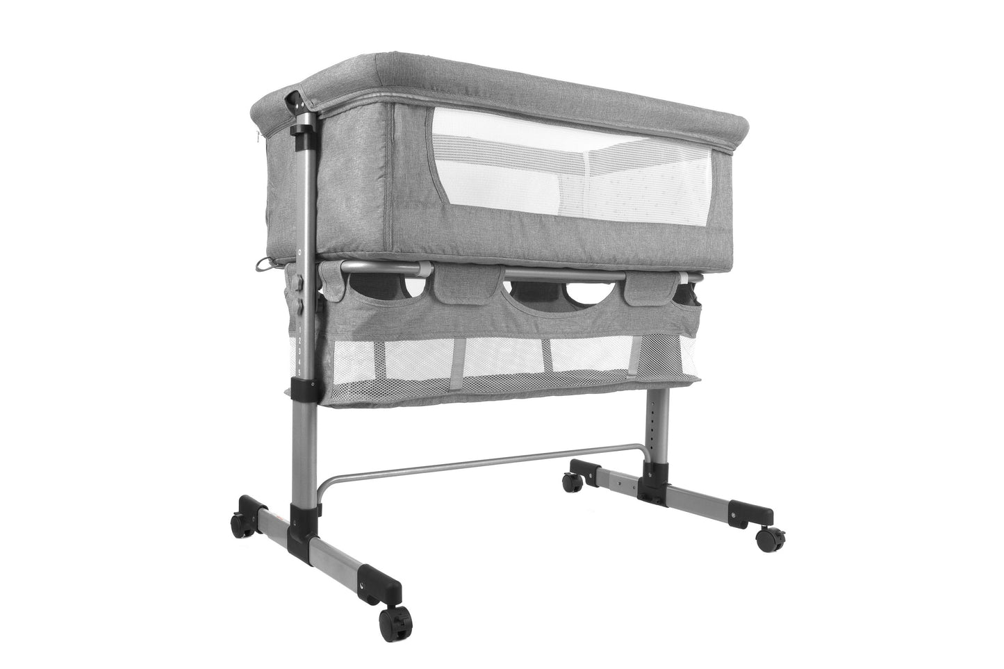 Patut de calatorie pliabil SUMMER BABY idealSTORE, Dimensiuni 80 x 95 x 60, Confectionat din aluminiu + Tesatura respirabila, Include plasa de tantari, cos pentru articole si jucarii, Ideal pentru calatoriile de vara, Culoare Gri