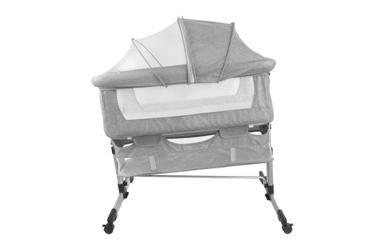 Patut de calatorie pliabil SUMMER BABY idealSTORE, Dimensiuni 80 x 95 x 60, Confectionat din aluminiu + Tesatura respirabila, Include plasa de tantari, cos pentru articole si jucarii, Ideal pentru calatoriile de vara, Culoare Gri
