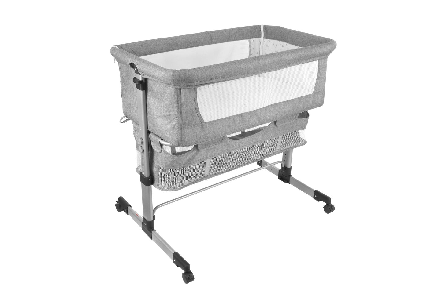 Patut de calatorie pliabil SUMMER BABY idealSTORE, Dimensiuni 80 x 95 x 60, Confectionat din aluminiu + Tesatura respirabila, Include plasa de tantari, cos pentru articole si jucarii, Ideal pentru calatoriile de vara, Culoare Gri