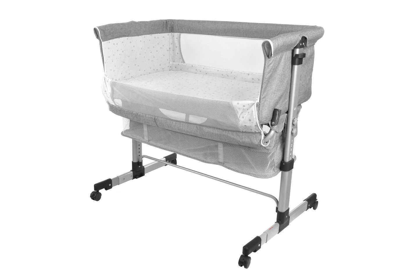 Patut de calatorie pliabil SUMMER BABY idealSTORE, Dimensiuni 80 x 95 x 60, Confectionat din aluminiu + Tesatura respirabila, Include plasa de tantari, cos pentru articole si jucarii, Ideal pentru calatoriile de vara, Culoare Gri