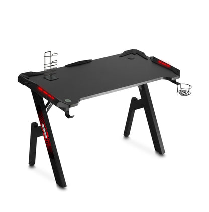 Birou gaming Smart Pro Collection idealSTORE Dimensiuni 120 x 60 x 70 cm, Cadru metalic stabil, Iluminare LED, Accesorizat cu suport pentru casti, pahar, Picioare reglabile, Echipat cu sistem de gestionare a cablurilor