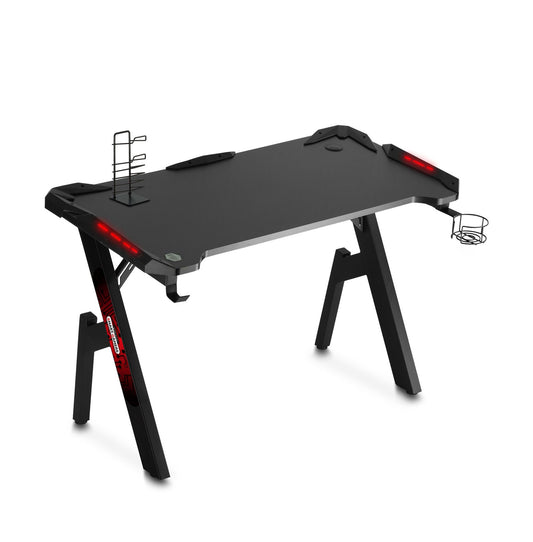 Birou gaming Smart Pro Collection idealSTORE Dimensiuni 120 x 60 x 70 cm, Cadru metalic stabil, Iluminare LED, Accesorizat cu suport pentru casti, pahar, Picioare reglabile, Echipat cu sistem de gestionare a cablurilor