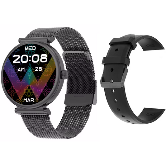 Smartwatch idealSTORE UnikWATCH, 2 Bratari, Functie de Inregistrare Voce, Apeluri Bluetooth, Afisaj AMOLED, Memento, Asistent vocal, Control Playlist Muzical, Urmarire GPS, Moduri Sportive, Rezistent la apa, Monitor Somn, Comanda Vocala, Culoare Negru