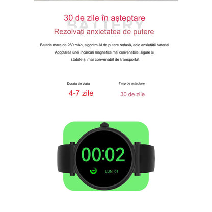 Smartwatch idealSTORE UnikWATCH, 2 Bratari, Functie de Inregistrare Voce, Apeluri Bluetooth, Afisaj AMOLED, Memento, Asistent vocal, Control Playlist Muzical, Urmarire GPS, Moduri Sportive, Rezistent la apa, Monitor Somn, Comanda Vocala, Culoare Silver