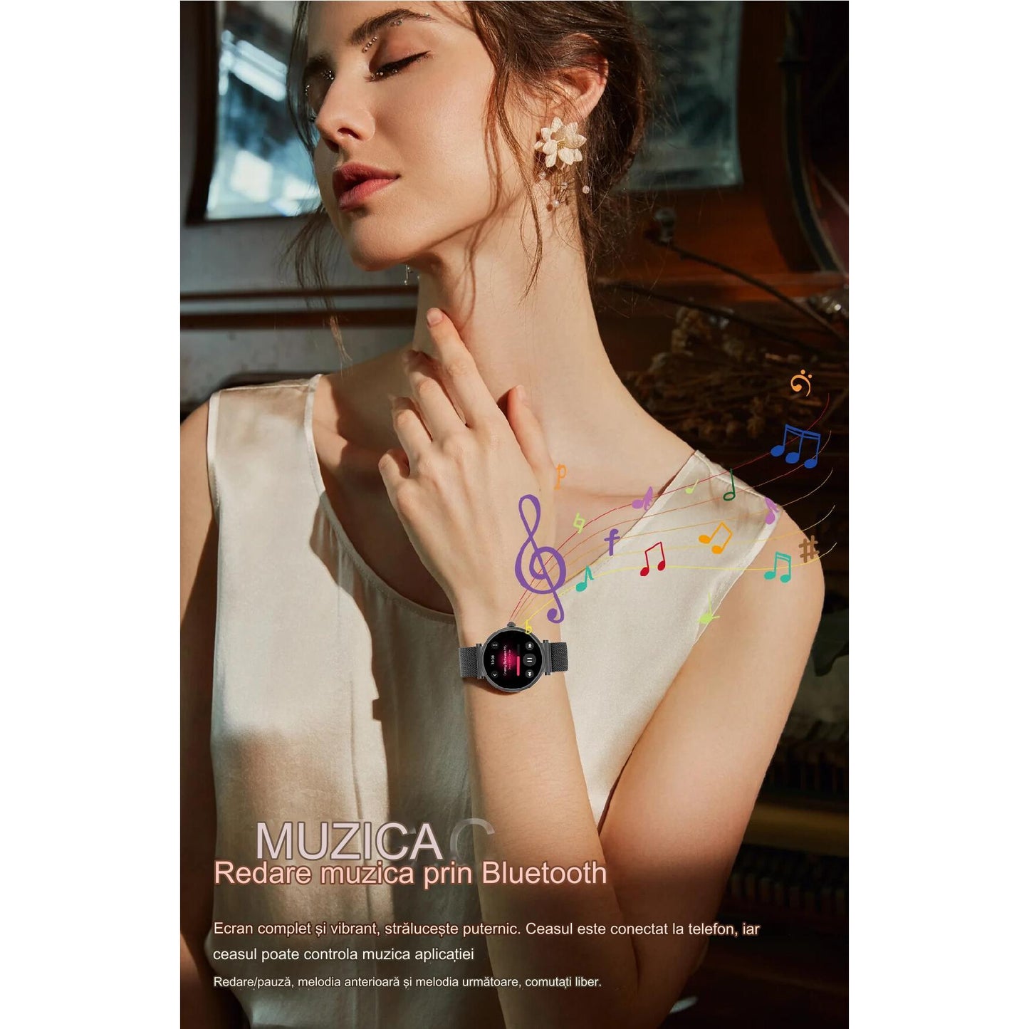 Smartwatch idealSTORE UnikWATCH, 2 Bratari, Functie de Inregistrare Voce, Apeluri Bluetooth, Afisaj AMOLED, Memento, Asistent vocal, Control Playlist Muzical, Urmarire GPS, Moduri Sportive, Rezistent la apa, Monitor Somn, Comanda Vocala, Culoare Silver