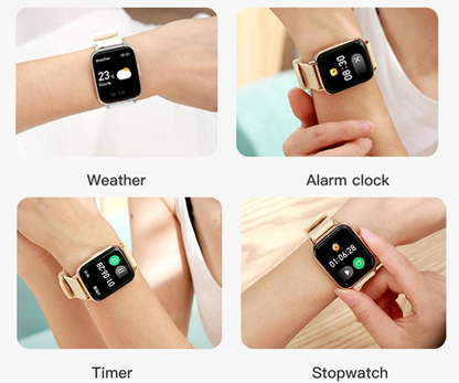 Smartwatch idealStore UpBest23, Apel Bluetooth, Difuzor si Microfon Incorporat, Asistent Vocal, NFC, Multi-Sport, Monitor Cardio si Oxigen, Termometru, Display HD, Sticla Curbata, Blocare cu parola, Baterie 200mah, culoare Alb