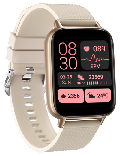 Smartwatch idealStore UpBest23, Apel Bluetooth, Difuzor si Microfon Incorporat, Asistent Vocal, NFC, Multi-Sport, Monitor Cardio si Oxigen, Termometru, Display HD, Sticla Curbata, Blocare cu parola, Baterie 200mah, culoare Gold