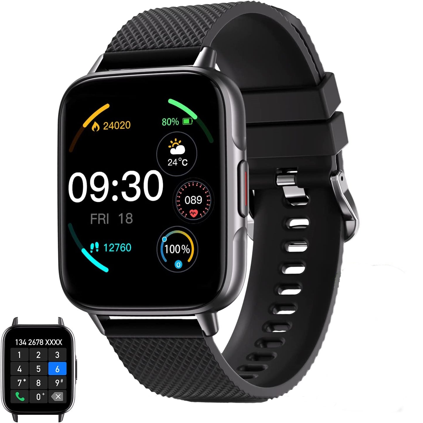 Smartwatch idealStore UpBest23, Apel Bluetooth, Difuzor si Microfon Incorporat, Asistent Vocal, NFC, Multi-Sport, Monitor Cardio si Oxigen, Termometru, Display HD, Sticla Curbata, Blocare cu parola, Baterie 200mah, culoare Negru