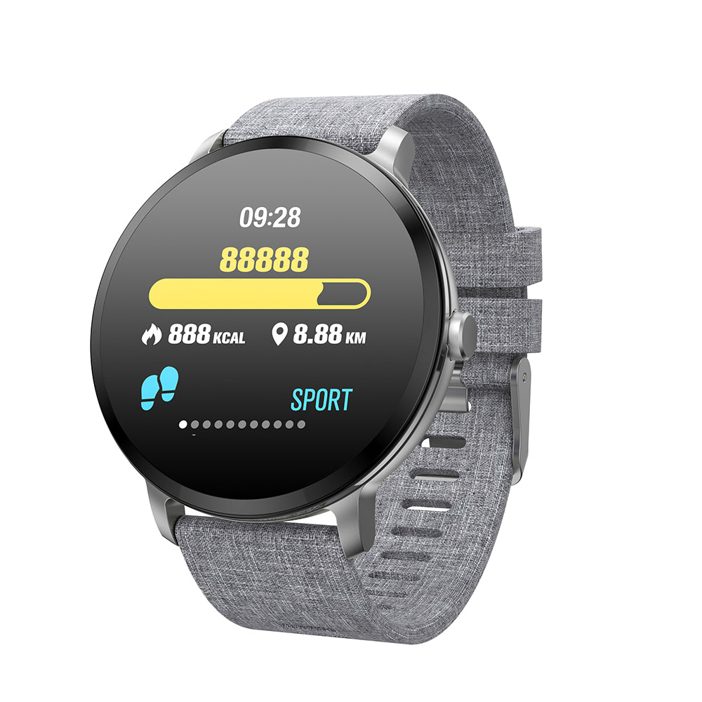 Ceas Smartwatch Sport Motion 11 2 in 1, Display de 1.3' FULL Color OLED, Rezistenta Apa ip67, Ritm Cardiac, Tensiometru, Monitorizare Somn, Pedometru, Notificari SMS si Apeluri, Vremea, Curea Textila Stil Panza cu Cadran Negru