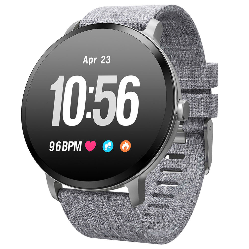 Ceas Smartwatch Apex V11 2 in 1 , Display de 1.3' FULL Color OLED , Rezistenta Apa ip67, Ritm Cardiac , Tensiometru , Monitorizare Somn , Pedometru, Notificari SMS si Apeluri , Vremea , Curea Textila Stil Panza cu Cadran Argintiu