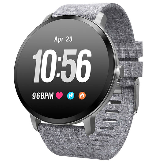 Ceas Smartwatch Apex V11 2 in 1 , Display de 1.3' FULL Color OLED , Rezistenta Apa ip67, Ritm Cardiac , Tensiometru , Monitorizare Somn , Pedometru, Notificari SMS si Apeluri , Vremea , Curea Textila Stil Panza cu Cadran Argintiu