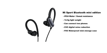 Casti Wireless Profesionale XIAOMI SPORT MINI BLACK VERSION, Conexiune Bluetooth 4.1+ EDR, Impermeabilitate cu Grad de protectie IPX4, Permite asocierea simultan a doua dispozitive, Echipate cu cea mai buna izolare la zgomot, Control vocal