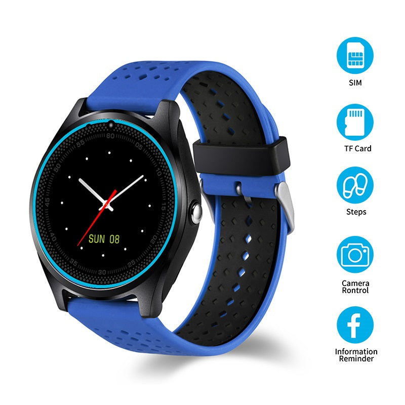 Ceas Smartwatch VANTAGE 9 2017, Bluetooth, Camera foto, Functie Telefon, Ecran Lcd, Anti lost, Facebook, Whatsapp, Sedentary remind, Curea detasabila, Model Nou, Albastru