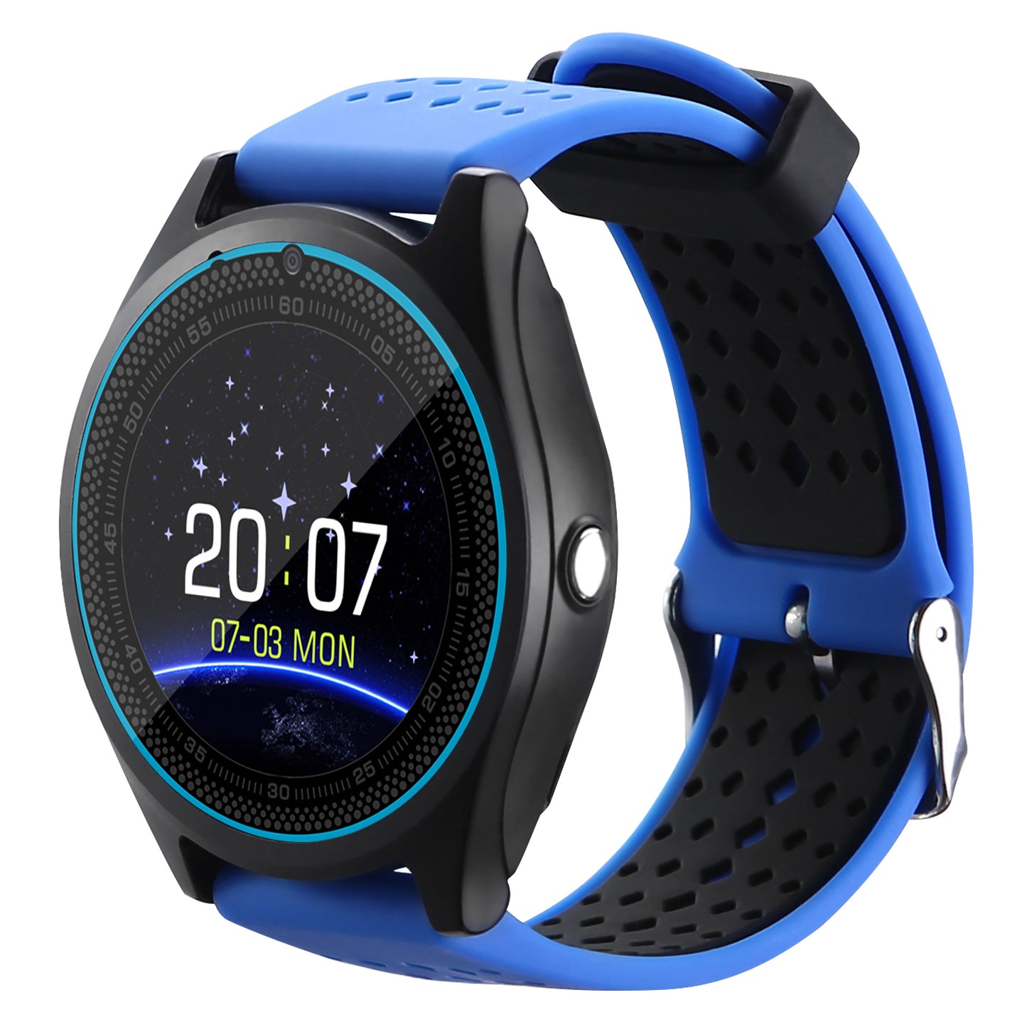 Ceas Smartwatch VANTAGE 9 2017, Bluetooth, Camera foto, Functie Telefon, Ecran Lcd, Anti lost, Facebook, Whatsapp, Sedentary remind, Curea detasabila, Model Nou, Albastru