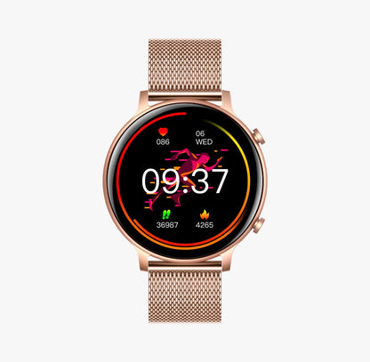 Ceas SmartWatch Versa idealStore, Dimensiunea Ecran 1.32 inch, Rezistent la Apa, Bluetooth, Monitor Ritm Cardiac, Tesiune Arteriala, Oxigen din Sange, Notificari Apeluri, Multi Sport, Compatibil iOS si Android, Gold