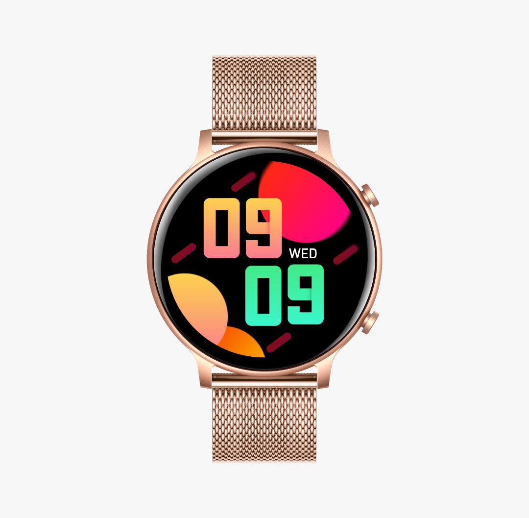 Ceas SmartWatch Versa idealStore, Dimensiunea Ecran 1.32 inch, Rezistent la Apa, Bluetooth, Monitor Ritm Cardiac, Tesiune Arteriala, Oxigen din Sange, Notificari Apeluri, Multi Sport, Compatibil iOS si Android, Gold