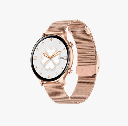 Ceas SmartWatch Versa idealStore, Dimensiunea Ecran 1.32 inch, Rezistent la Apa, Bluetooth, Monitor Ritm Cardiac, Tesiune Arteriala, Oxigen din Sange, Notificari Apeluri, Multi Sport, Compatibil iOS si Android, Gold