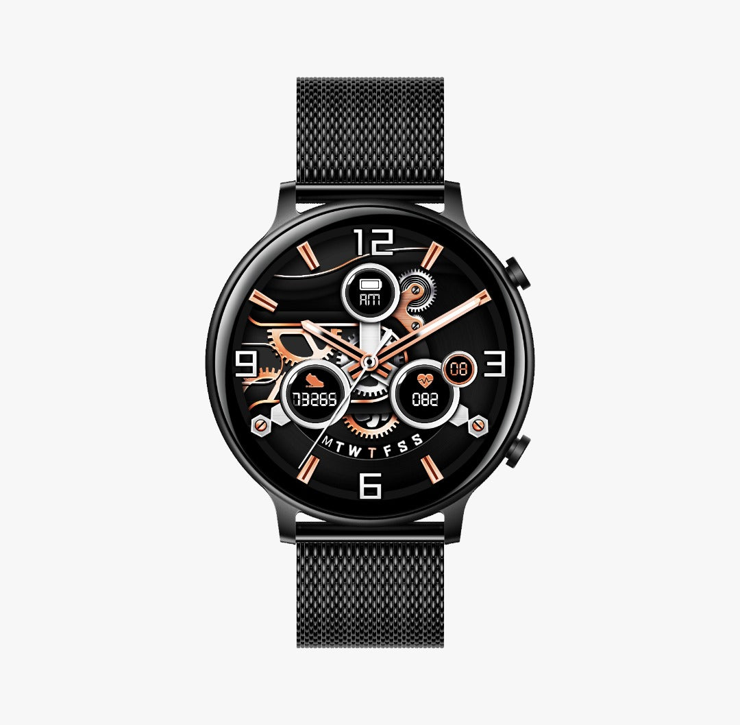 Ceas SmartWatch Versa idealStore, Dimensiunea Ecran 1.32 inch, Rezistent la Apa, Bluetooth, Monitor Ritm Cardiac, Tesiune Arteriala, Oxigen din Sange, Notificari Apeluri, Multi Sport, Compatibil iOS si Android, Negru