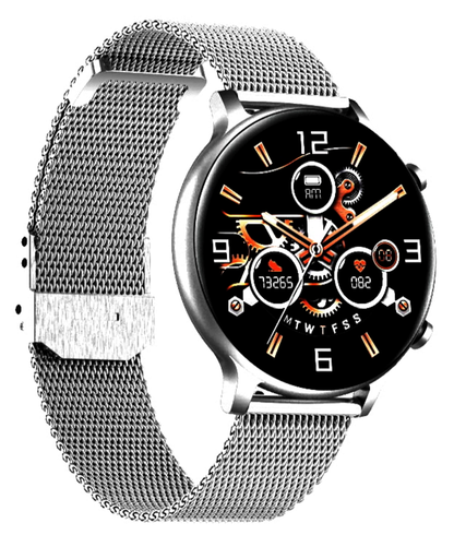 Ceas SmartWatch Versa idealStore, Dimensiunea Ecran 1.32 inch, Rezistent la Apa, Bluetooth, Monitor Ritm Cardiac, Tesiune Arteriala, Oxigen din Sange, Notificari Apeluri, Multi Sport, Compatibil iOS si Android, Silver