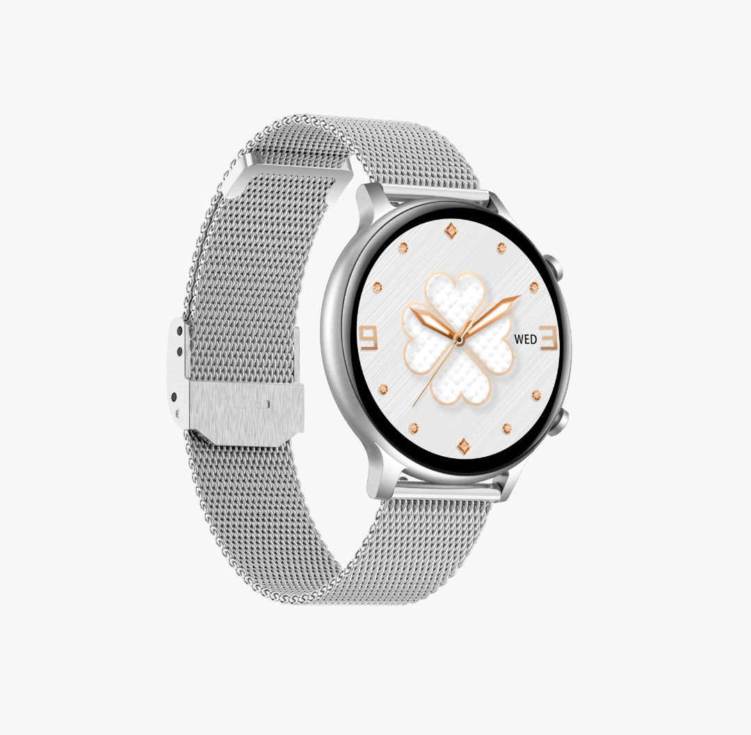 Ceas SmartWatch Versa idealStore, Dimensiunea Ecran 1.32 inch, Rezistent la Apa, Bluetooth, Monitor Ritm Cardiac, Tesiune Arteriala, Oxigen din Sange, Notificari Apeluri, Multi Sport, Compatibil iOS si Android, Silver