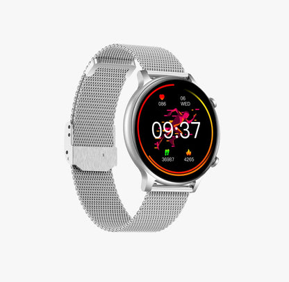 Ceas SmartWatch Versa idealStore, Dimensiunea Ecran 1.32 inch, Rezistent la Apa, Bluetooth, Monitor Ritm Cardiac, Tesiune Arteriala, Oxigen din Sange, Notificari Apeluri, Multi Sport, Compatibil iOS si Android, Silver